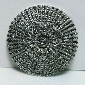 Luxurious Art Deco Sterling Silver Marcasite Cluster Ornate Fan Brooch By KD